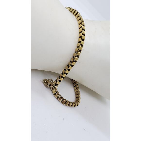 Gold Electroplate on Stainless Steel Box Chain Bracelet 8" Big Size - Picture 4 of 11